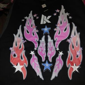 K Black Sweater with Red and Pink Flame Design